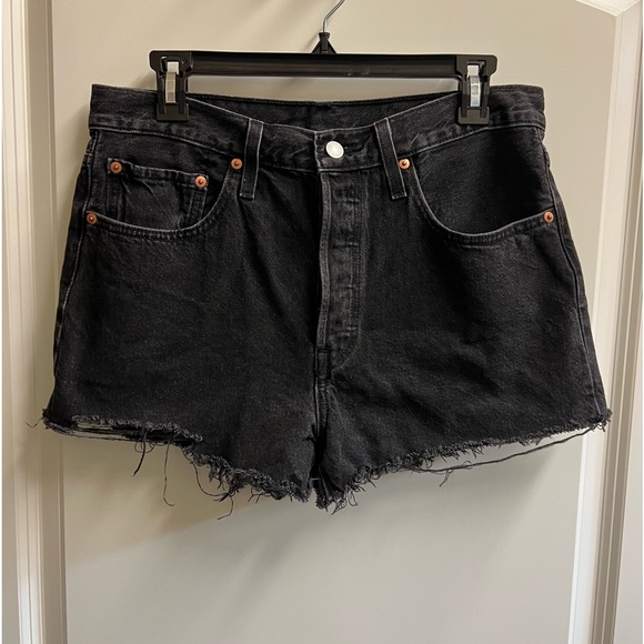 Levi's Pants - Levi’s 501 Black Distressed Button Fly Denim Shorts W30